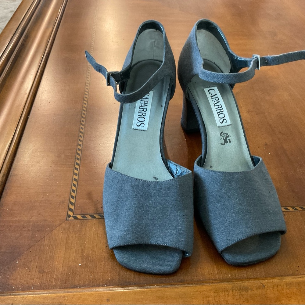 Caparros Gray Ankle-Strap Block Heel Sandals